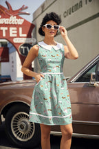 Retrolicious Dogs print collared retro dress with Peter Pan collar.