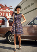 Retrolicious Fairies print collared retro dress with Peter Pan collar.