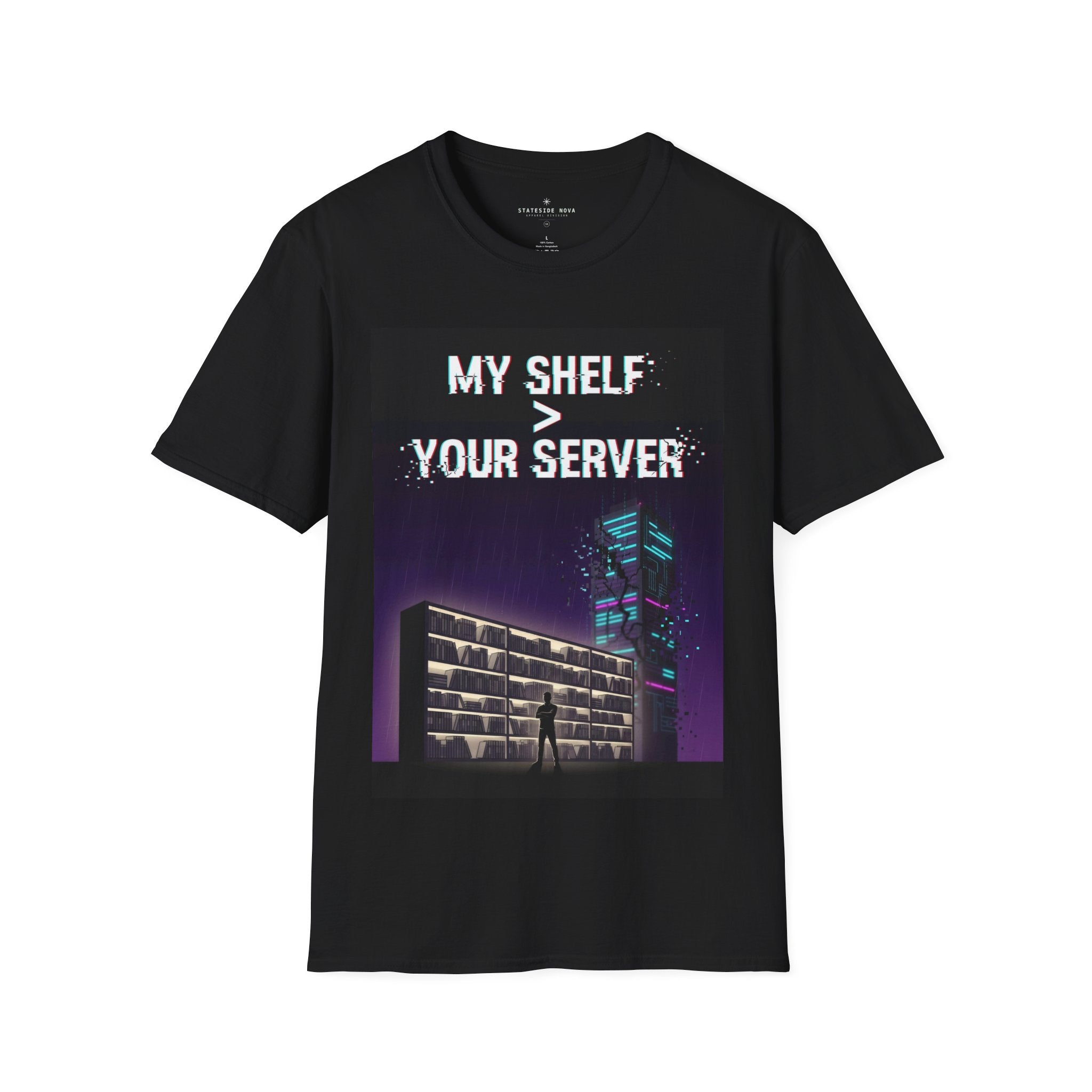 "My Shelf > Your Server" — Physical Media Gamer T-Shirt