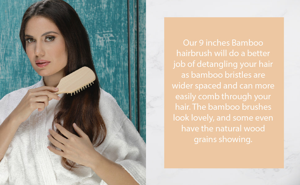 Bamboo Detangling Hair Brush With Natural Rubber Cushion 9 Inch by STATESIDE NOVA