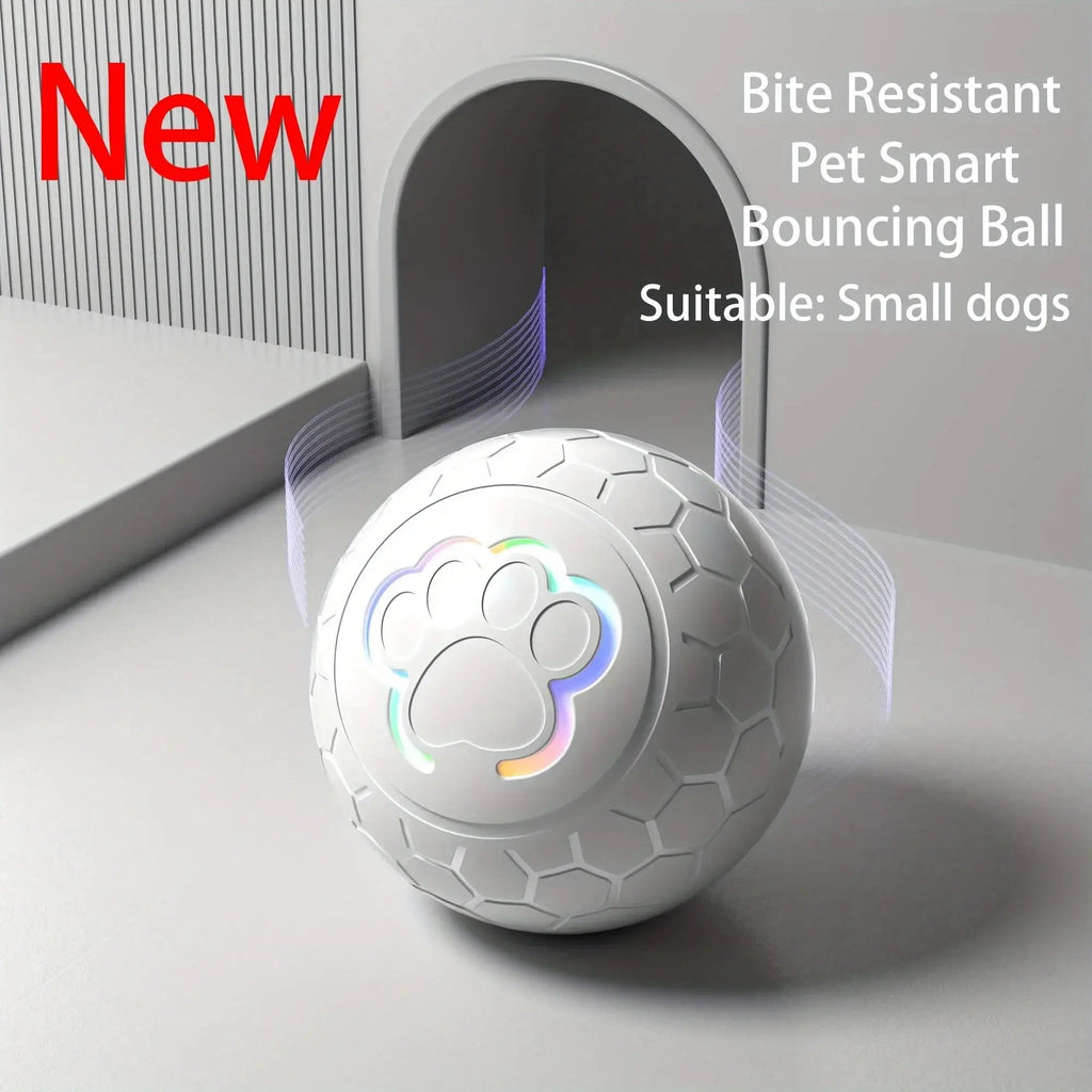 Interactive Pet Toy Ball by VIP Digital Presence, gray bite-resistant rechargeable smart bouncing ball with LED accents