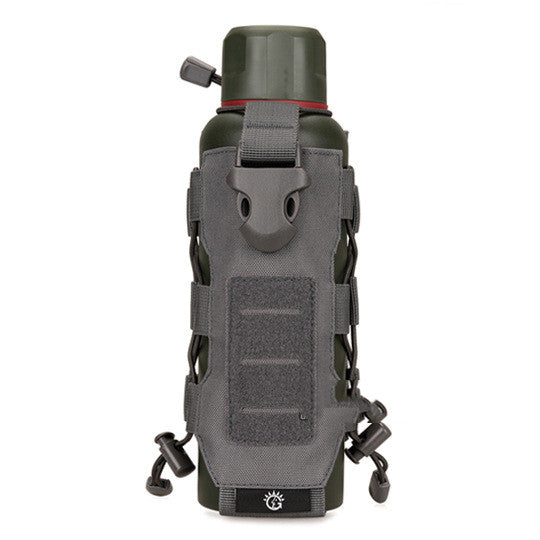 Portable water bottle carrier bag in gray polyester with handle and MOLLE straps for an olive bottle – Shopwithnoble.com