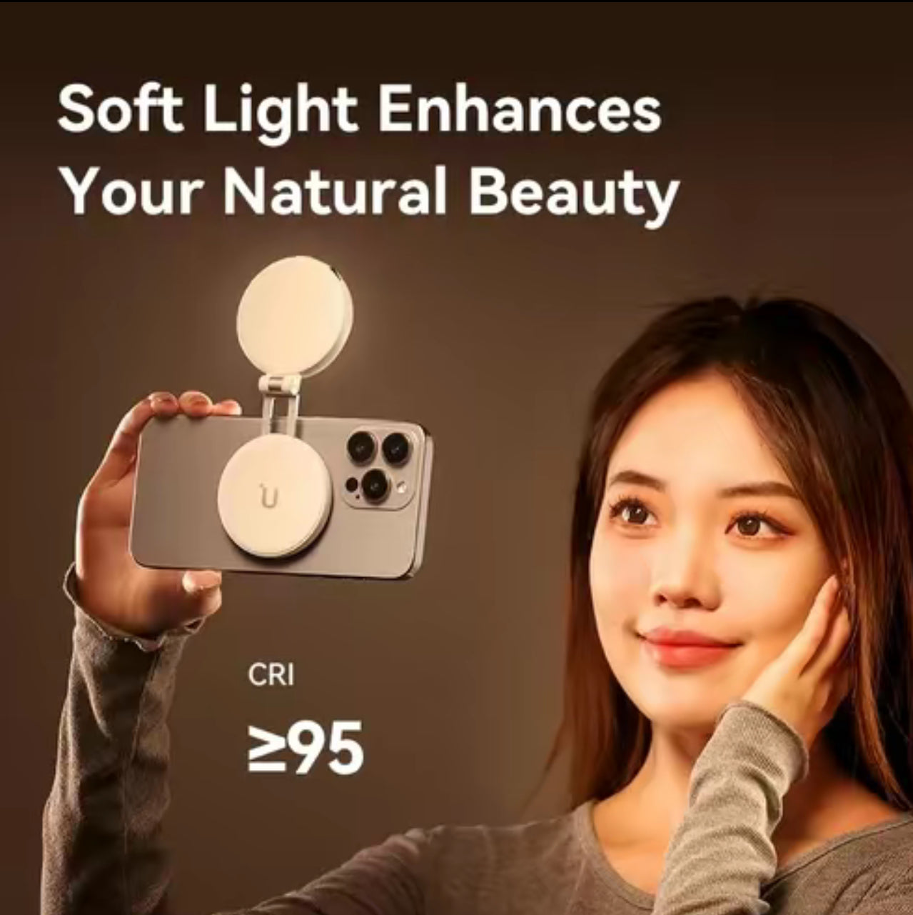 GlowSnap Ring Light by VIP Digital Presence; two white circular lights attached to a smartphone for soft, natural beauty lighting