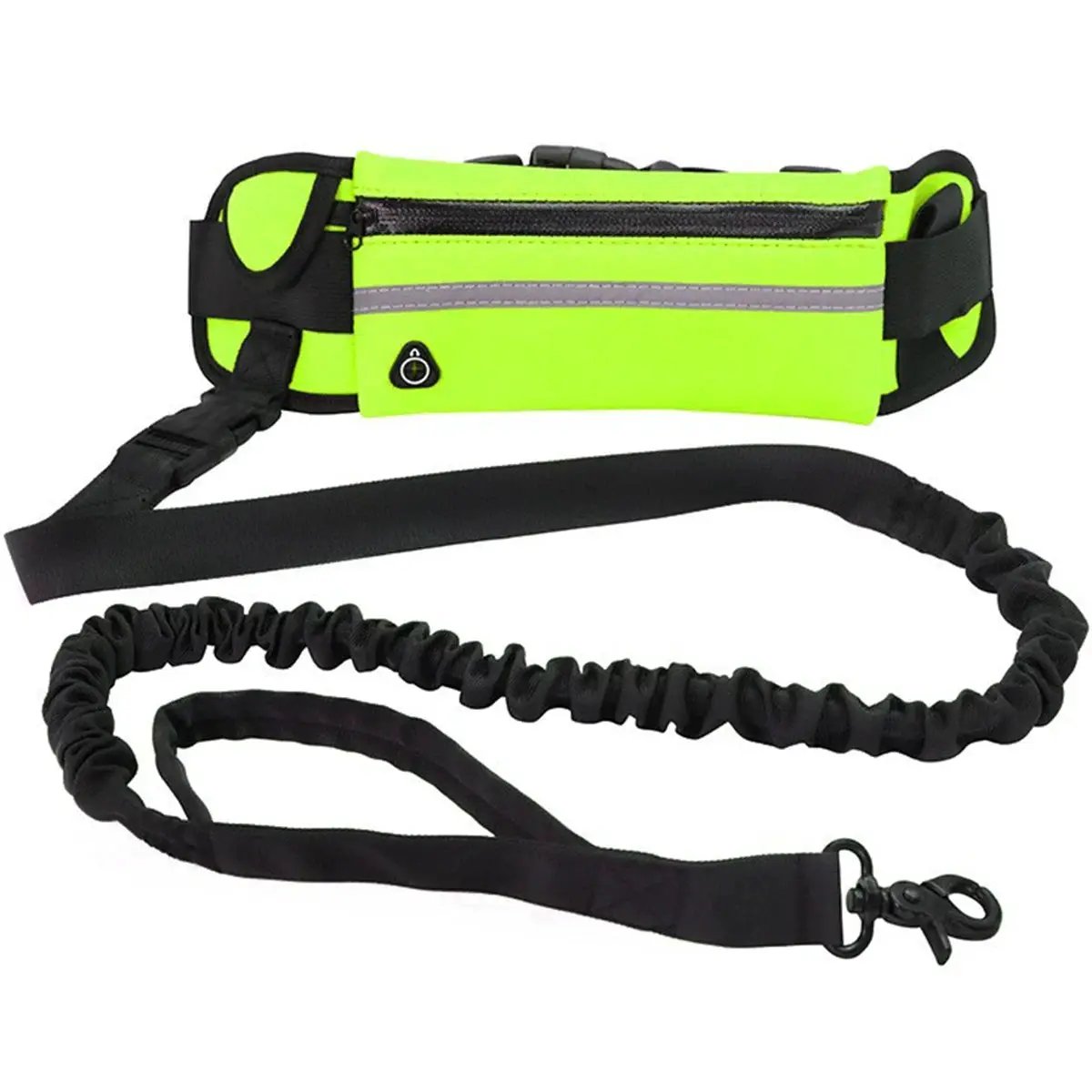 Hands Free Dog Leash by ViralGalleria.com; neon yellow waist belt with reflective stripe and coiled bungee lead.
