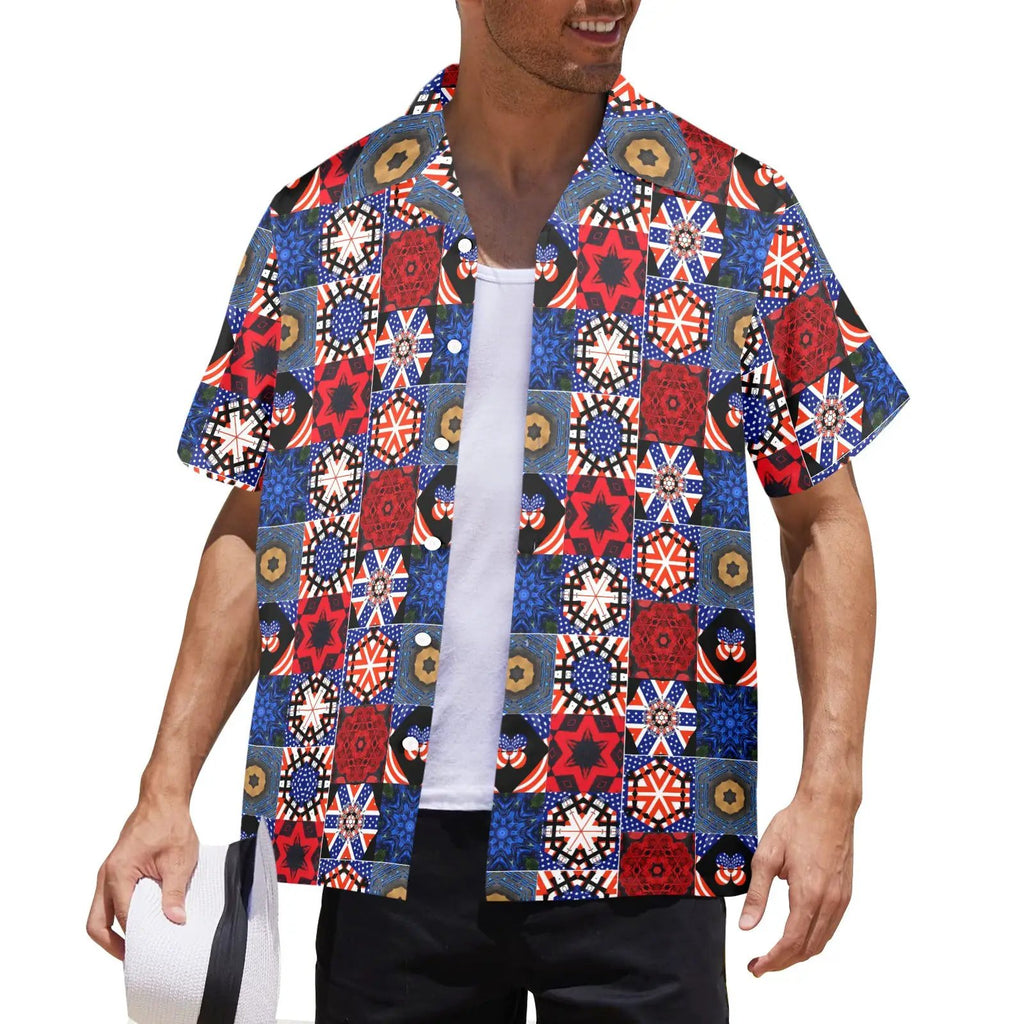 Fourth of July Pattern Mens All Over Print Hawaiian Shirt Patriotic USA Beachwear for Summer by Shell Design Boutique