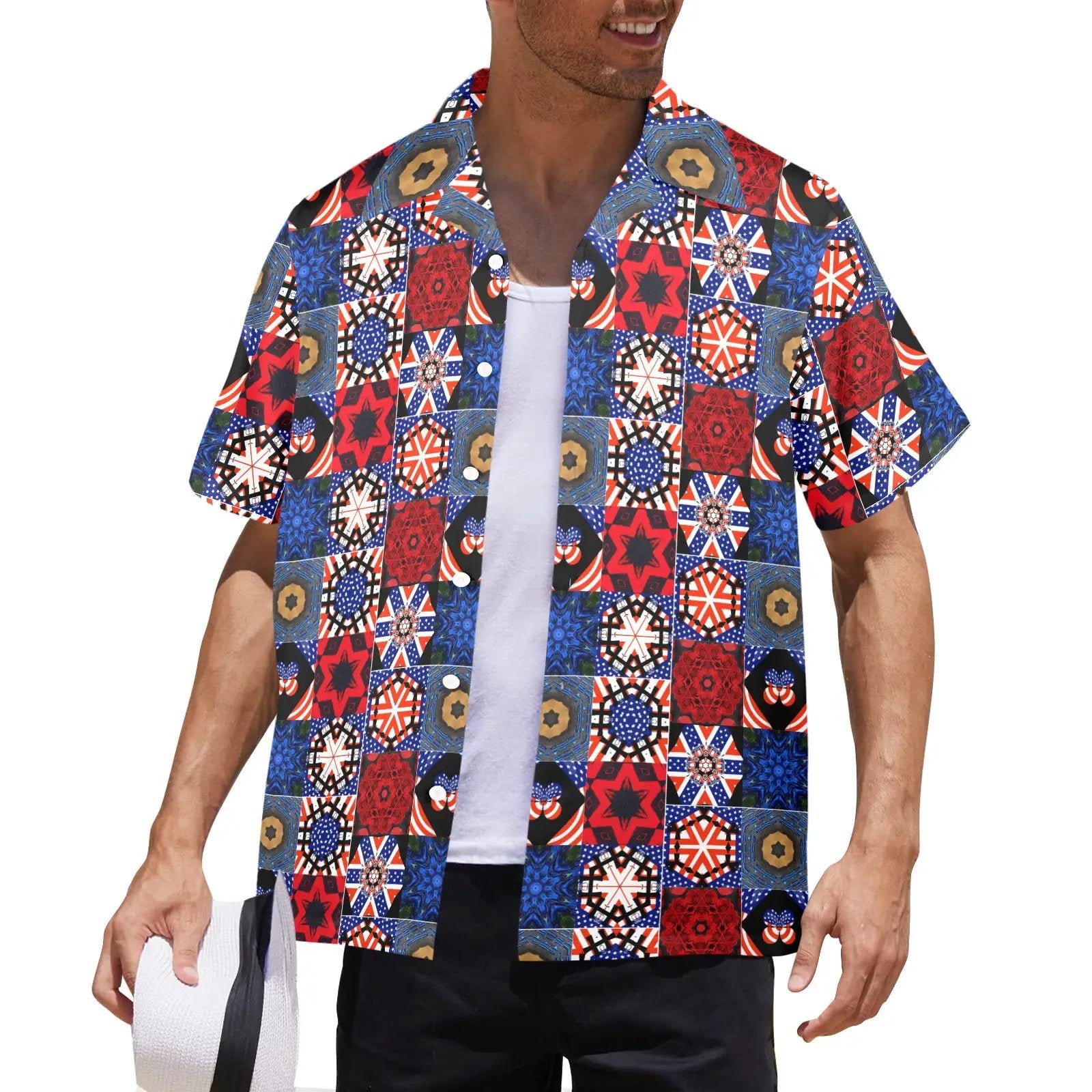 Fourth of July Pattern Mens All Over Print Hawaiian Shirt Patriotic USA Beachwear for Summer by Shell Design Boutique