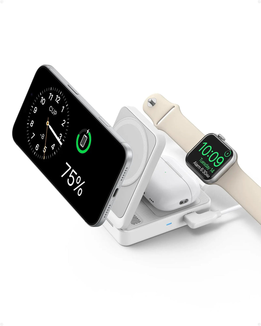 Anker MagGo 3-in-1 wireless charging station, white, foldable; charges iPhone and Apple Watch on a multi-device dock