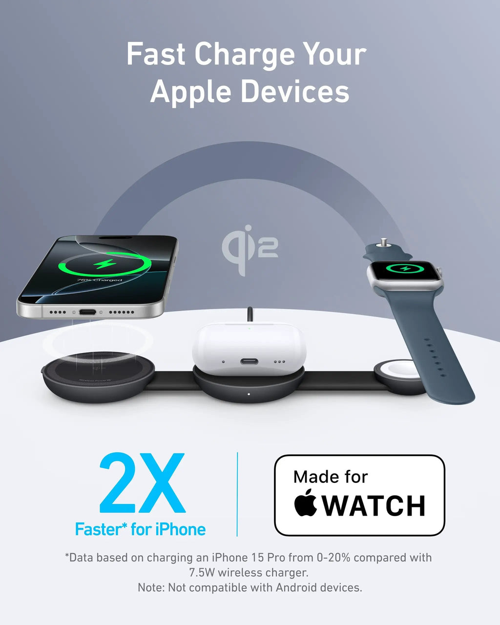 Anker MagGo 3-in-1 Wireless Charging Station with foldable pad for iPhone and Apple Watch.