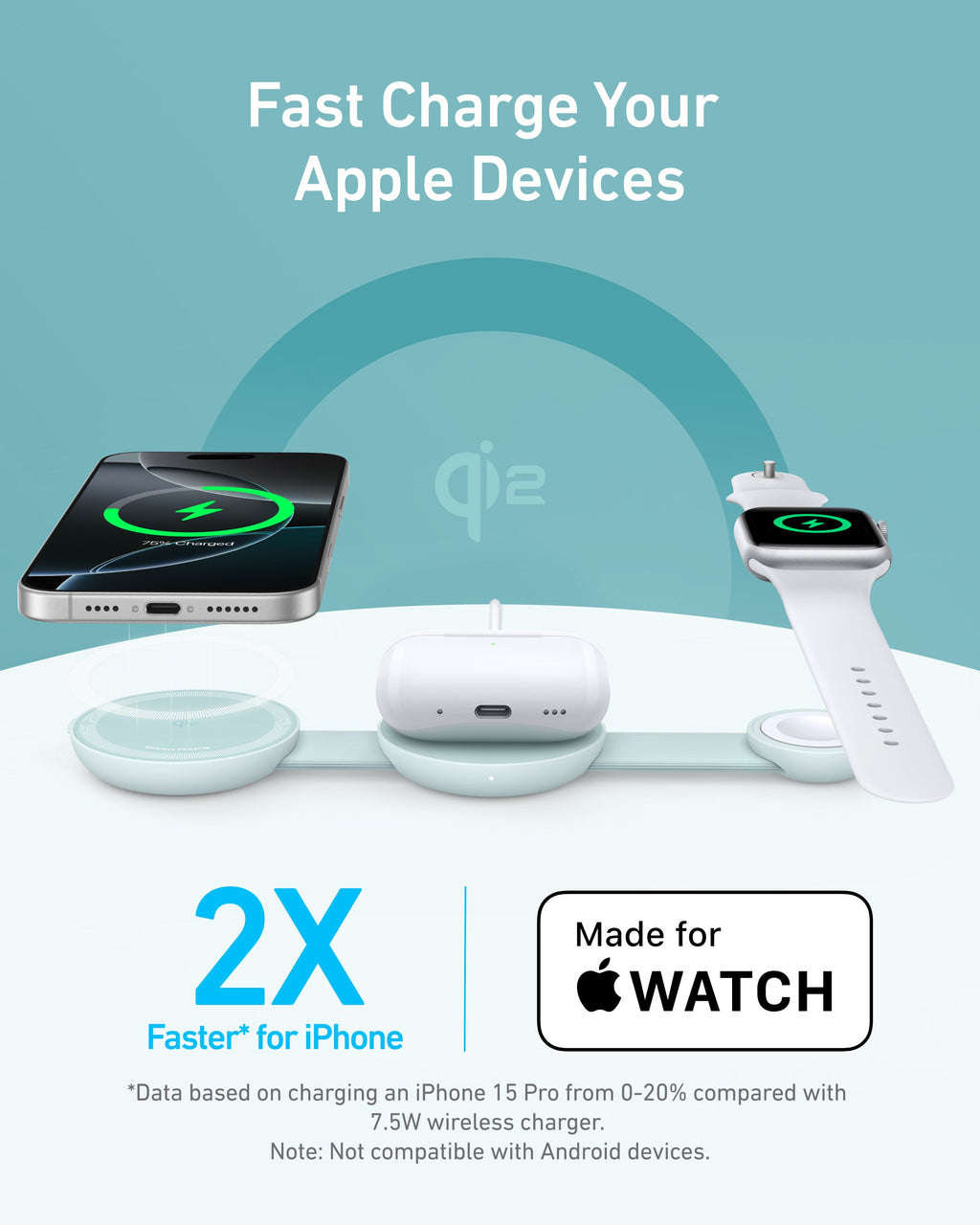 Anker MagGo 3-in-1 foldable wireless charging station for iPhone and Apple Watch, white