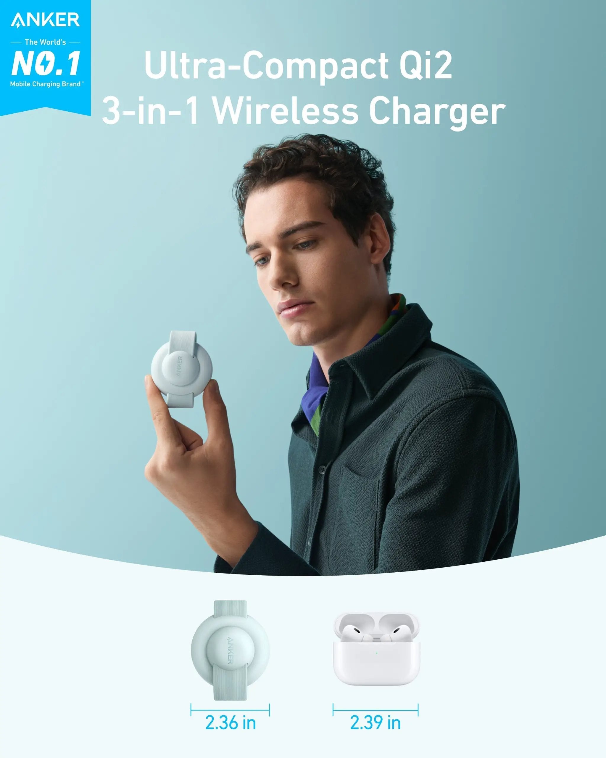 Anker MagGo 3-in-1 Wireless Charging Station with foldable pad, white