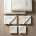 Six-piece GOTS-certified organic cotton bath towel set.
