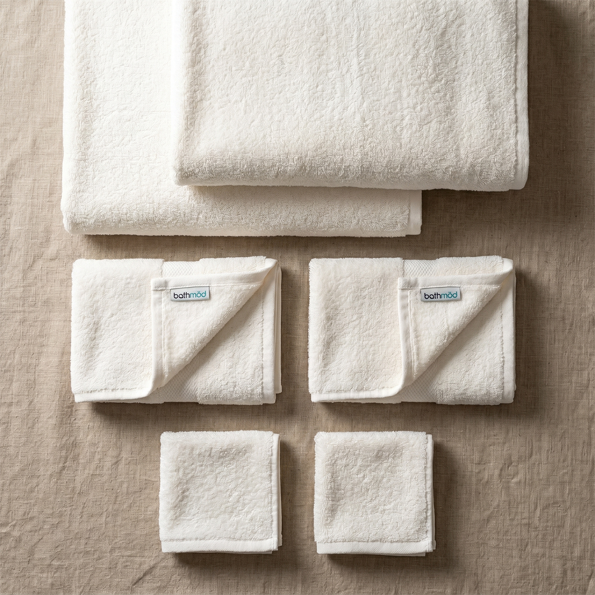 Six-piece GOTS-certified organic cotton bath towel set.