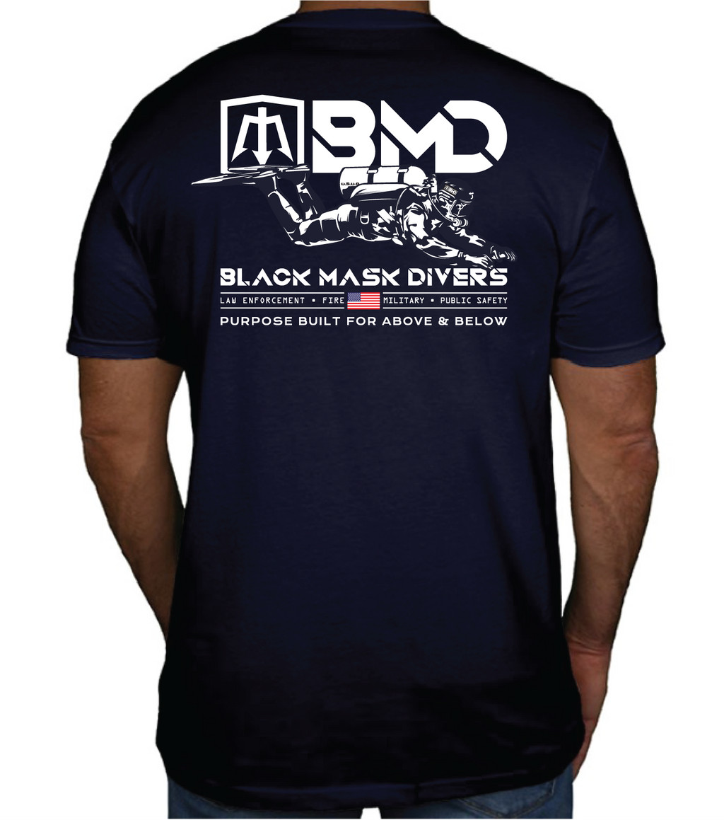 Searcher T Shirt Midnight Navy Public Safety Diver Tee Comfortable Fit Premium Edition by Black Mask Divers