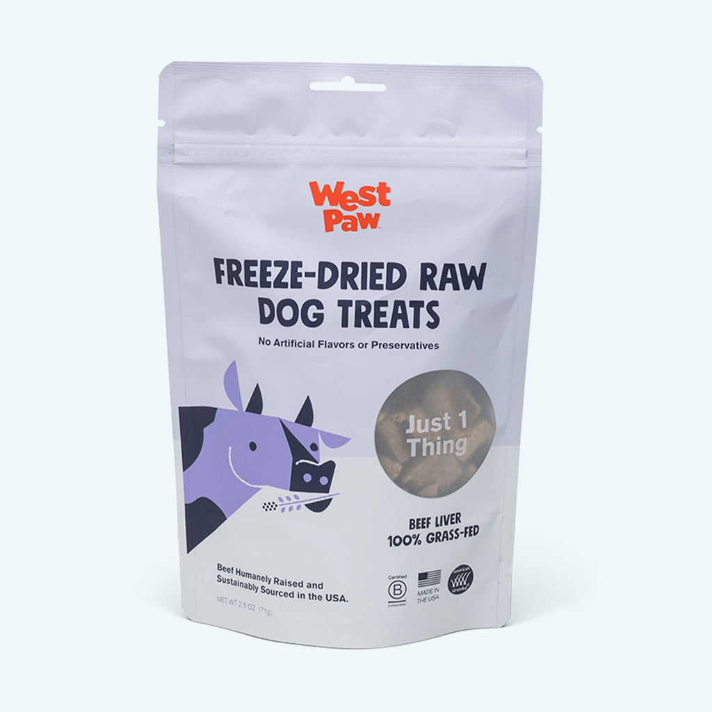 West Paw freeze-dried grass-fed beef liver dog treats.