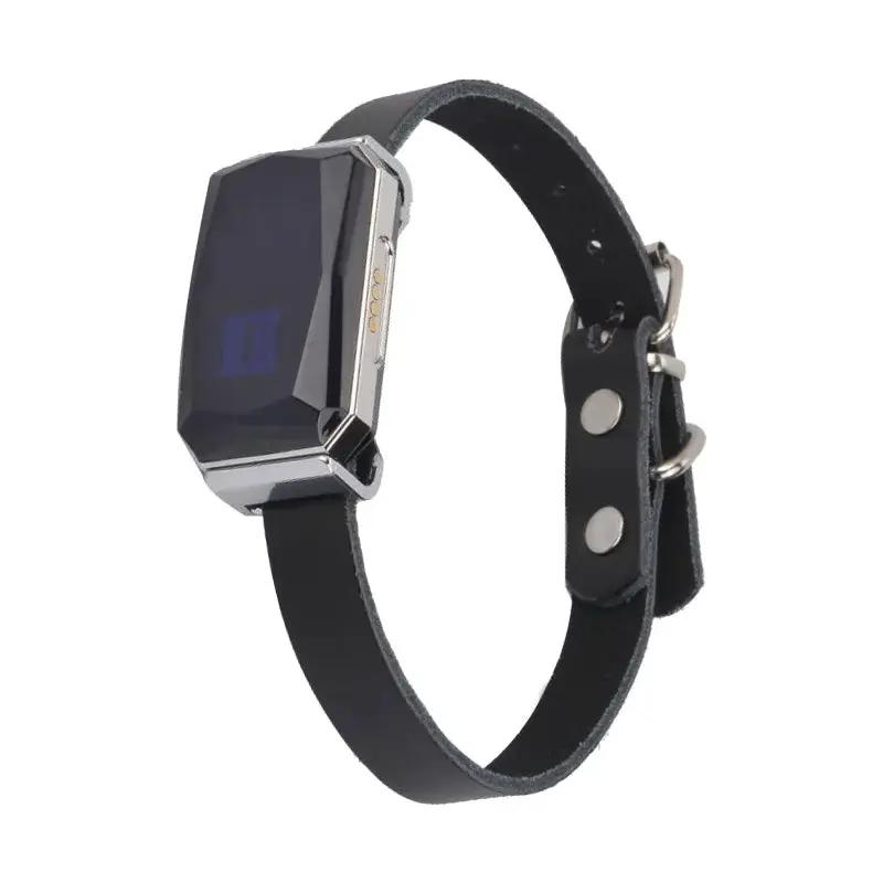G12 Smart GPS pet tracker collar, mini waterproof anti-loss device with black leather strap, VIP Digital Presence.