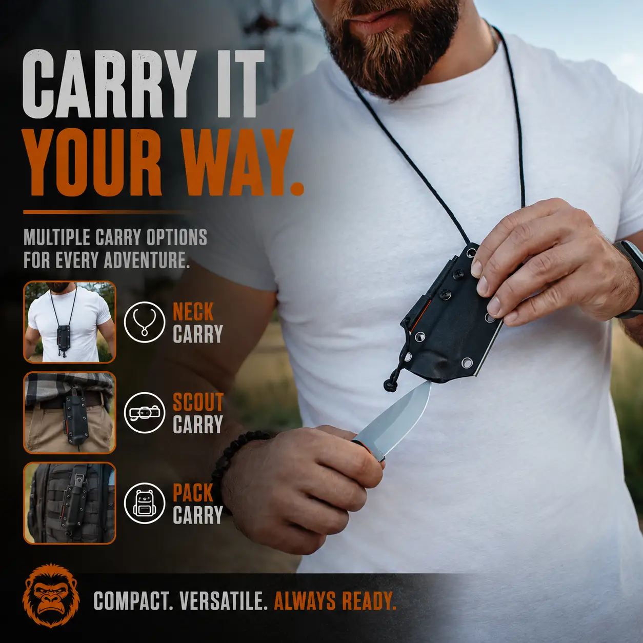 The Redline full-tang survival neck knife with black G10 handle by Holtzman's Gorilla Survival