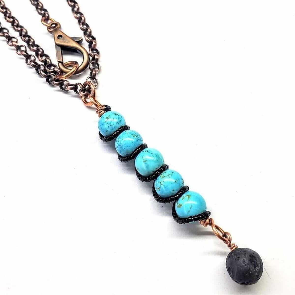 Copper turquoise pendant necklace with lava rock charm by Alexa Martha Designs