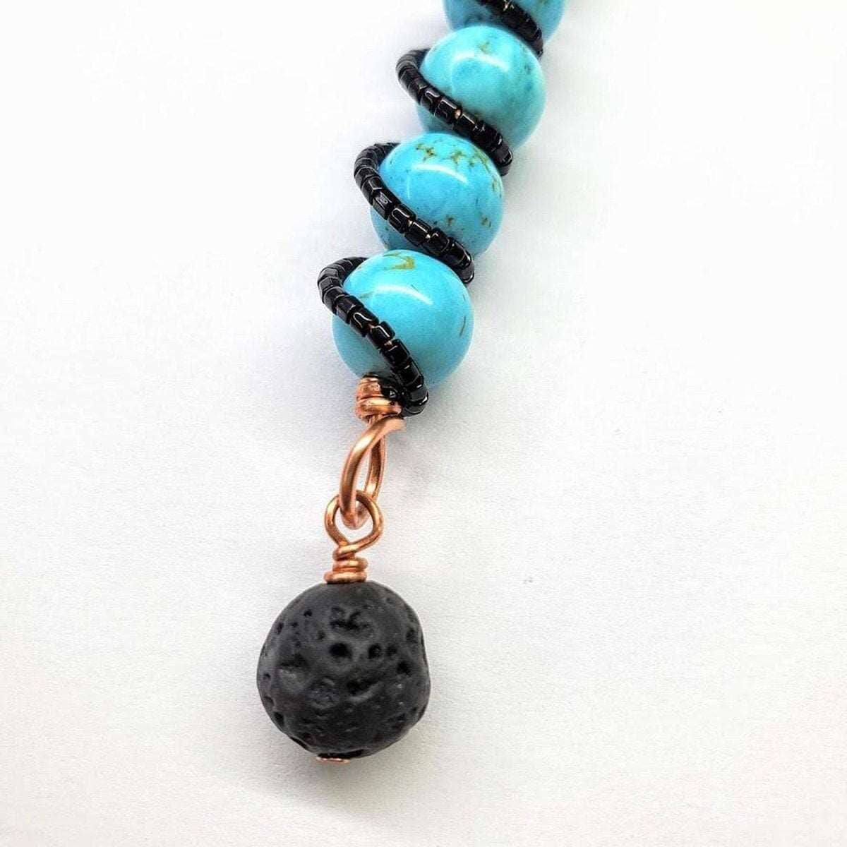 Necklace with copper-tone chain, turquoise beads and lava rock pendant by Alexa Martha Designs