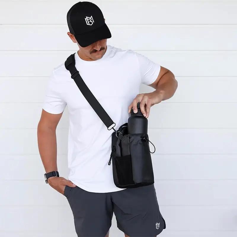 Fitness magnetic water bottle bag by VIP Digital Presence, black crossbody bag with large capacity