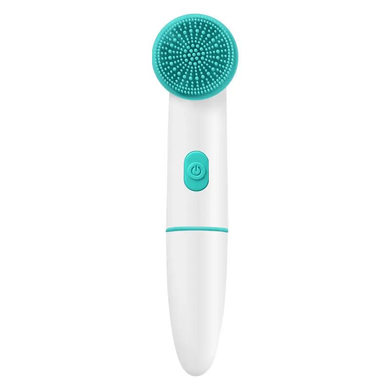 Facial cleansing brush, silicone, 2-speed sonic vibration, white handle with teal head