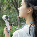 White high-power foldable fan, USB-C rechargeable handheld and desk fan.