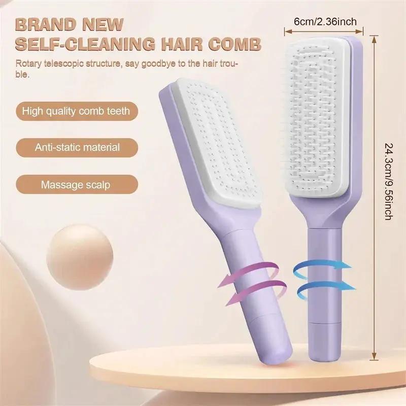 Pair of lavender self-cleaning rotating hairbrushes with anti-static massage bristles by V.I.P Digital Presence