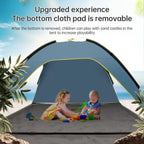 Quick-open beach tent, blue pop-up sun shelter with spacious interior for outdoor camping