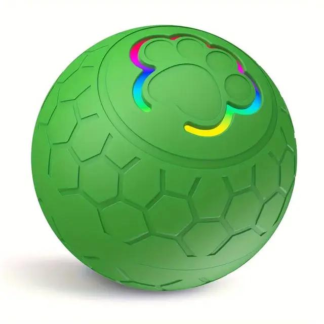 Interactive Dog Toy Ball by VIP Digital Presence; green rechargeable bite-resistant bouncing ball with LED paw print