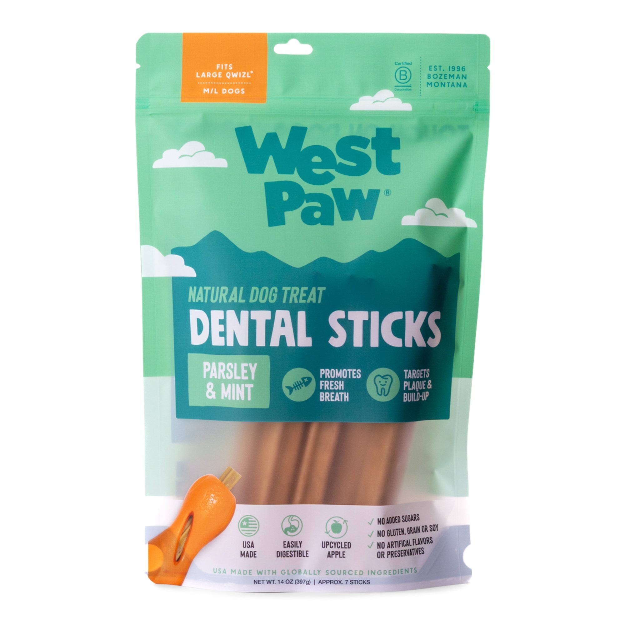 Natural Dental Sticks Large in packaging, front of bag.