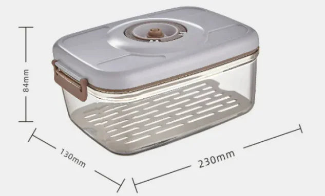 Food Vacuum Storage Box by Anti Spier; clear plastic container with gray vacuum pump lid, 230mm x 130mm x 84mm