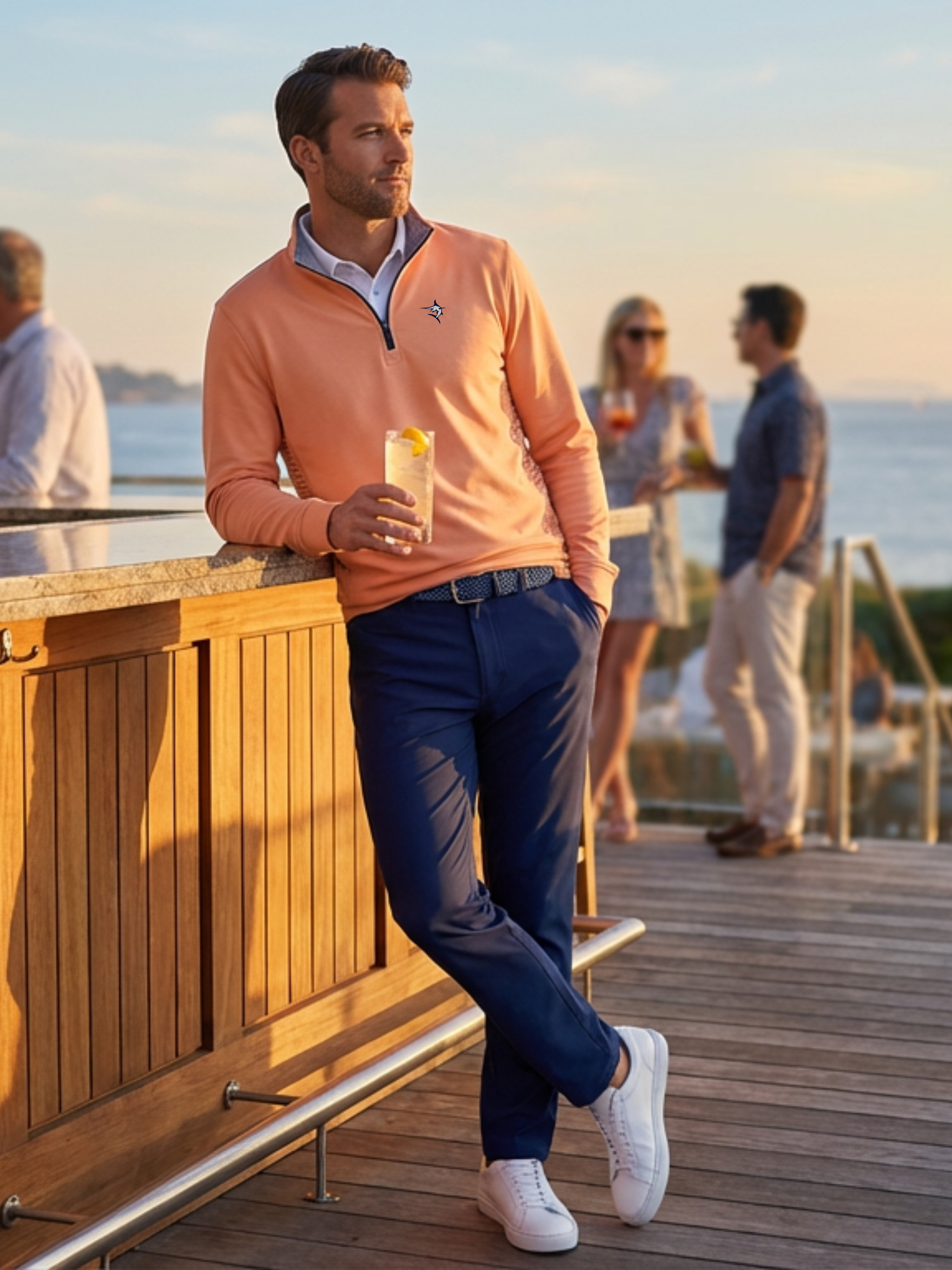 Monterey Performance Papaya Quarter Zip Lightweight Poly Spandex Top With Breathable Stretch And SPF 50 by White Water Life