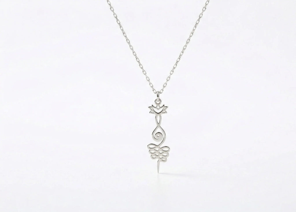 Sterling silver lotus unalome pendant necklace.