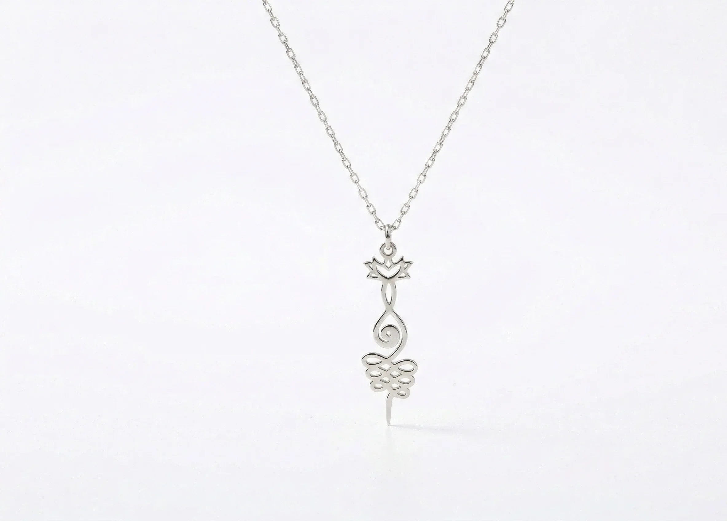 Sterling silver lotus unalome pendant necklace.