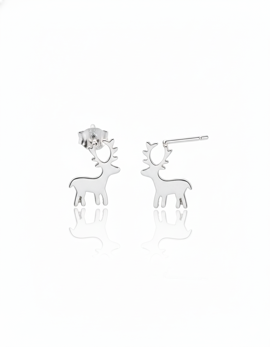 Sterling silver reindeer stud earrings.
