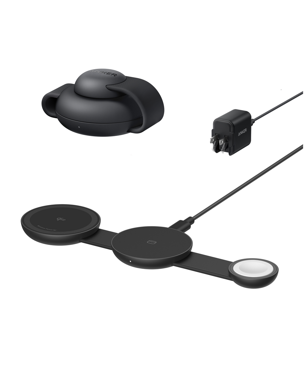 Anker MagGo 3-in-1 wireless charging station with foldable pad, black