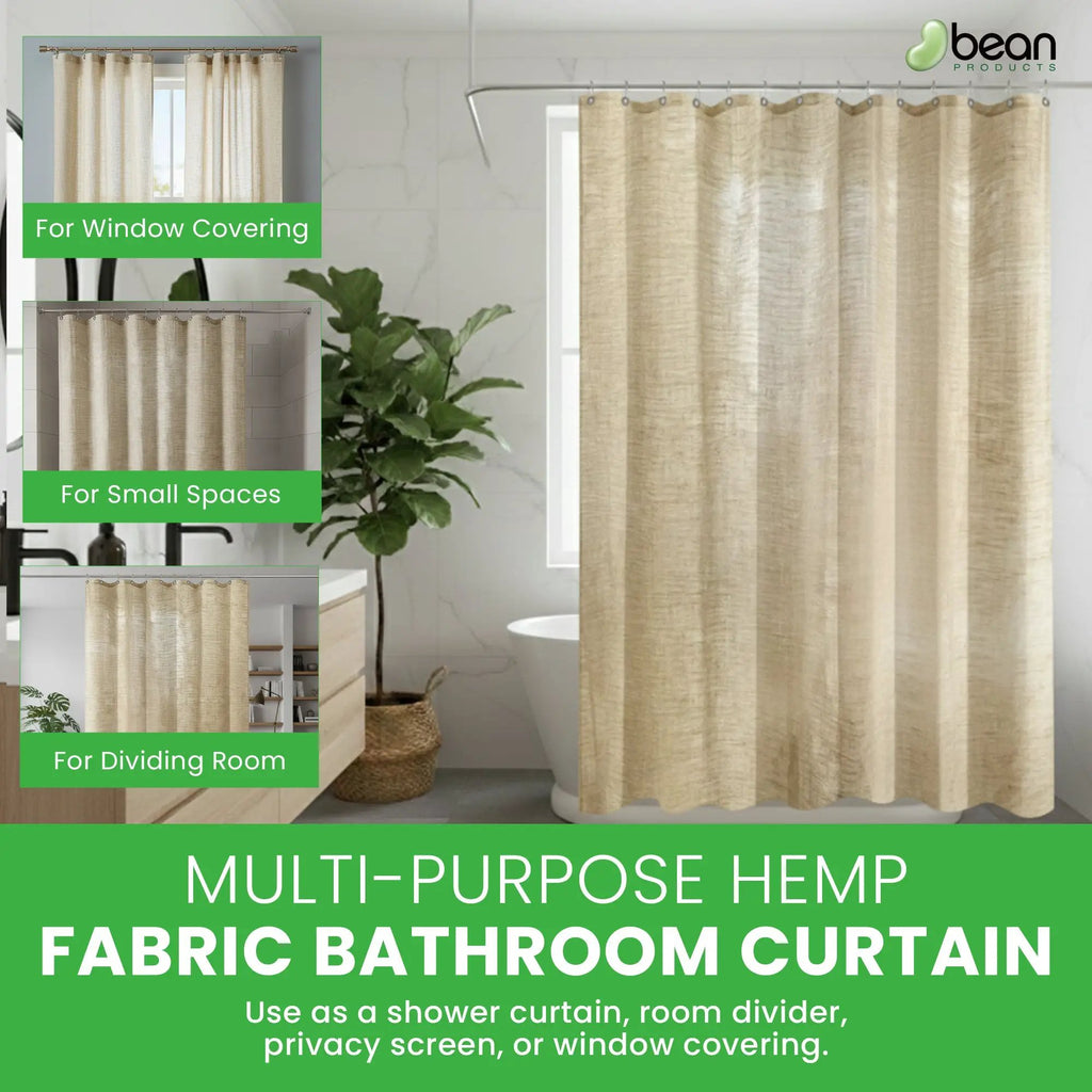 Organic Hemp Shower Curtain for Natural Plastic Free Bath Tub and Stall Sizes Made in USA by Bean Products