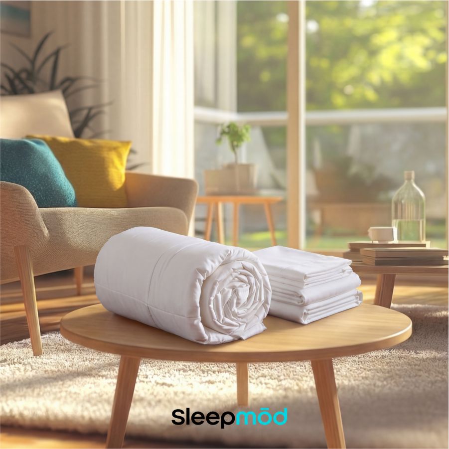 Cooling eucalyptus silk comforter set with pillow shams.