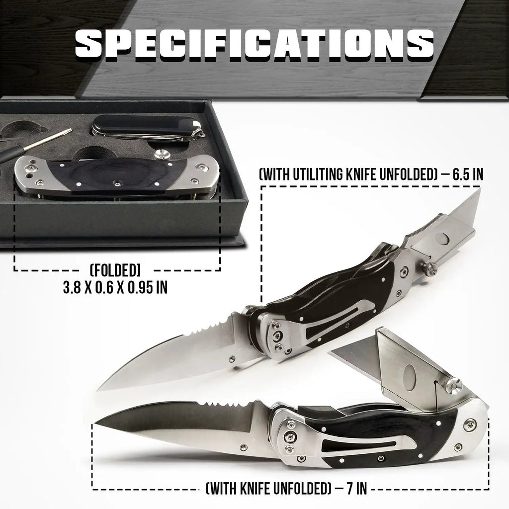 Premium folding utility knife gift set by Holtzman's Gorilla Survival with heavy-duty dual blades and belt clip