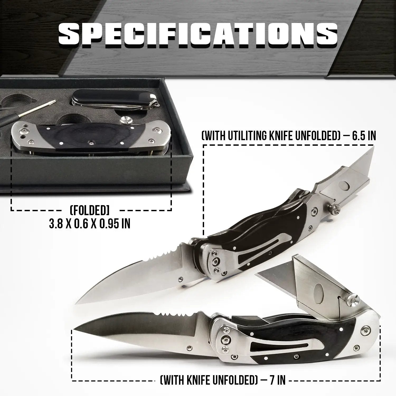 Premium folding utility knife gift set by Holtzman's Gorilla Survival with heavy-duty dual blades and belt clip