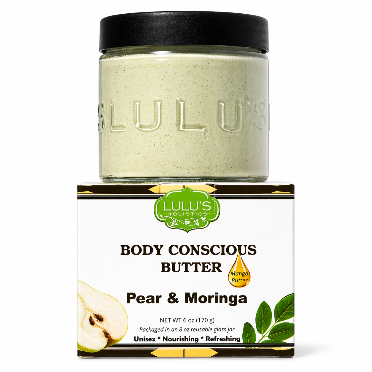 Lulu's Holistics pear and moringa whipped mango body butter.