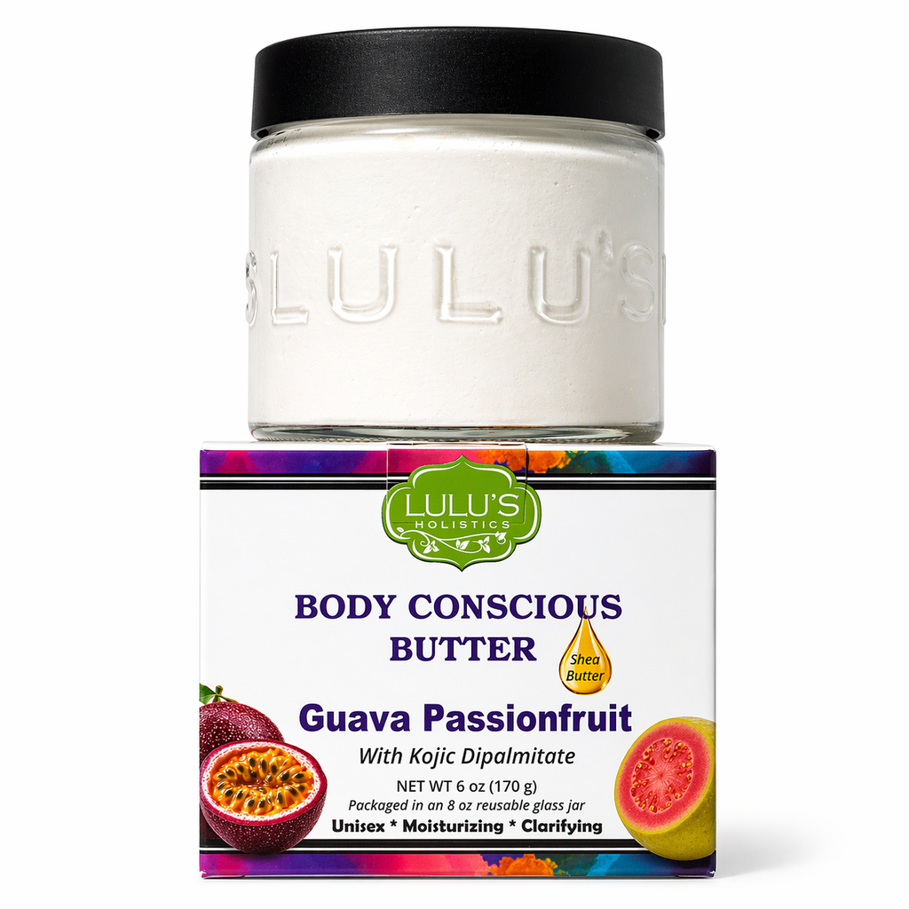 Lulu's Holistics guava passionfruit kojic whipped body butter.