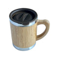 Bamboo double-walled insulated coffee mug with handle.