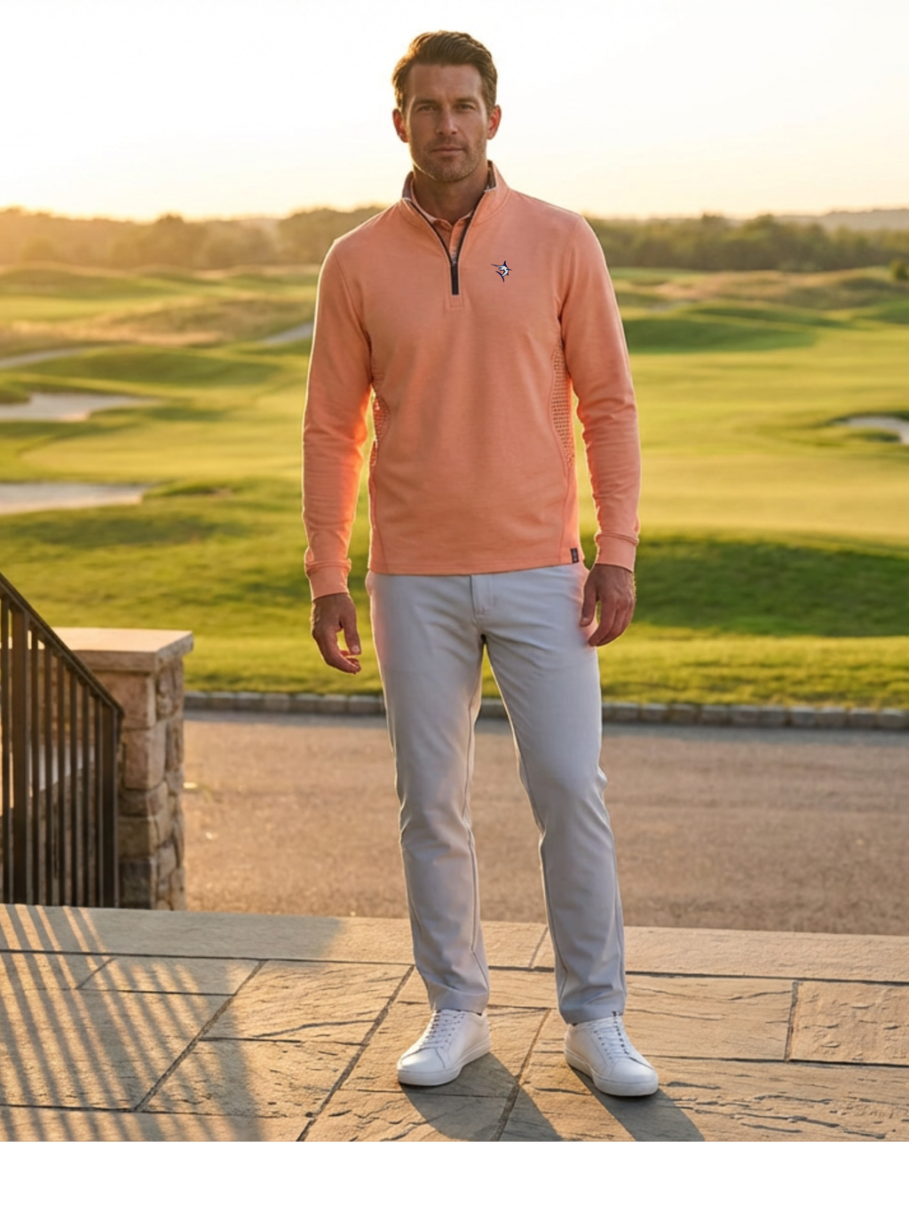 Monterey Performance Papaya Quarter Zip Lightweight Poly Spandex Top With Breathable Stretch And SPF 50 by White Water Life