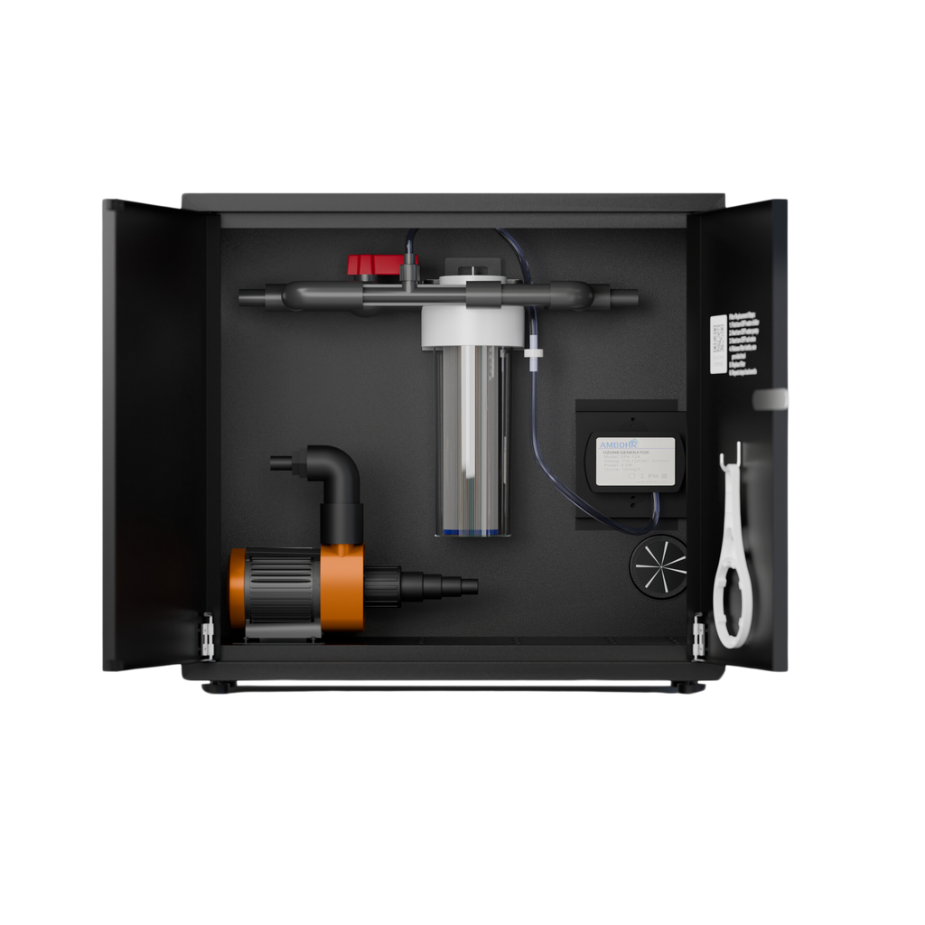 RevX ozone water filtration system in metal cabinet for cold plunges.