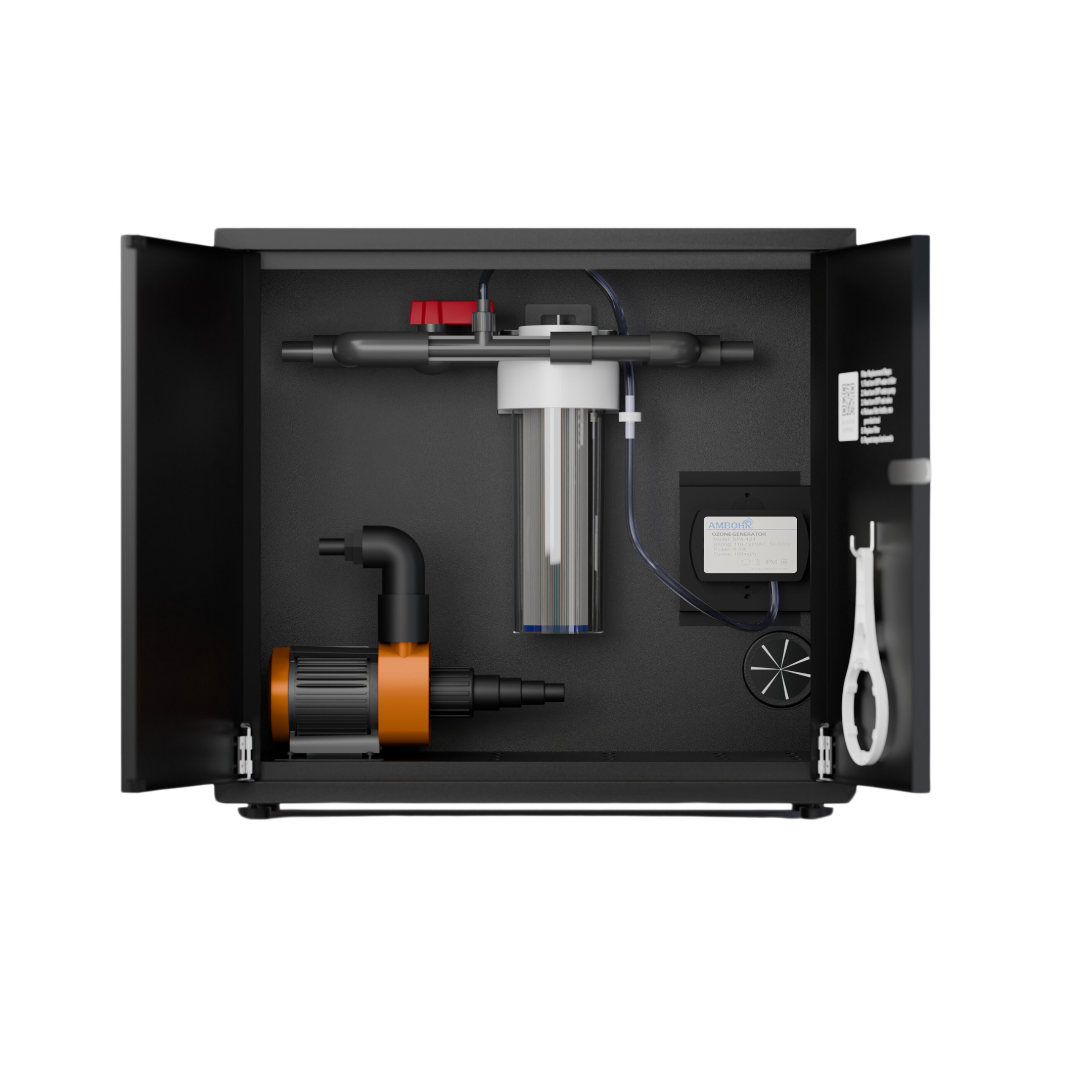 RevX ozone water filtration system in metal cabinet for cold plunges.