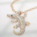 Bold Bling Studded Alligator Pendant Chunky Chain Necklace by Madeline Love in rose-gold tone with crystals
