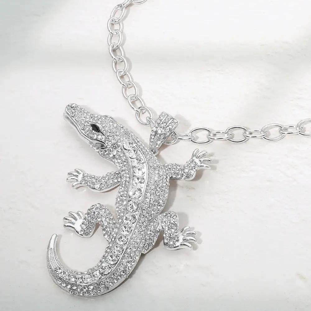 Alligator pendant necklace by Madeline Love; bold bling studded alligator charm on a chunky silver chain