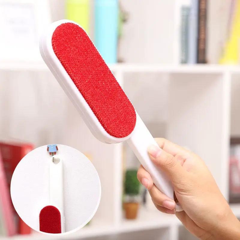 Pet Hair Remover Brush by Stevvex, double-sided with red fuzzy pad on white handle