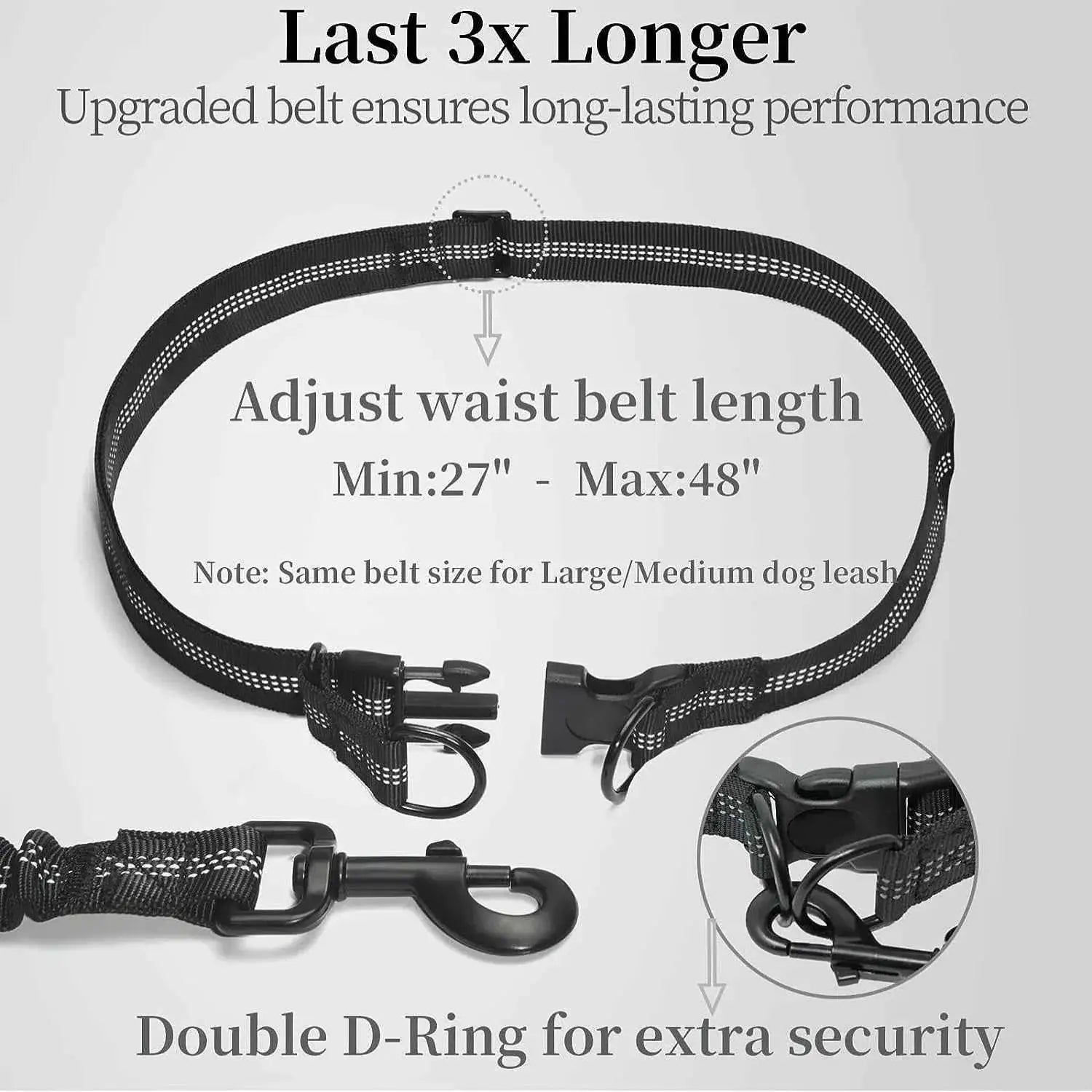 Dabfavshop Walk Free Hands-Free Dog Leash with Zipper Pouch, black, adjustable waist belt