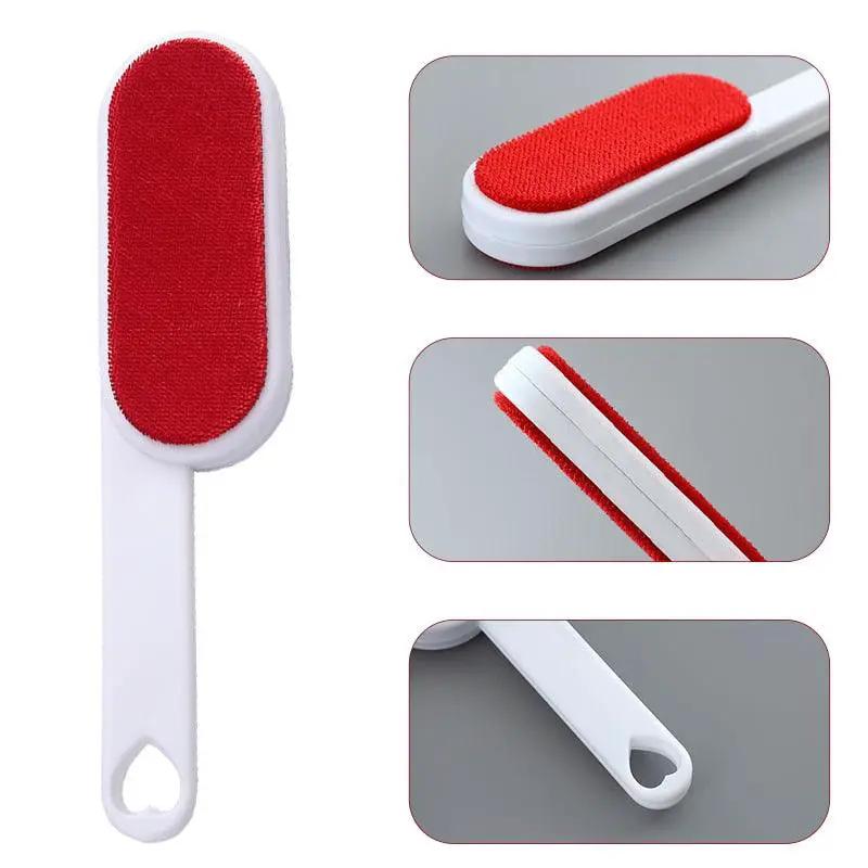 Pet Hair Remover Brush by Stevvex; red fabric pad on white handle, double-sided lint brush